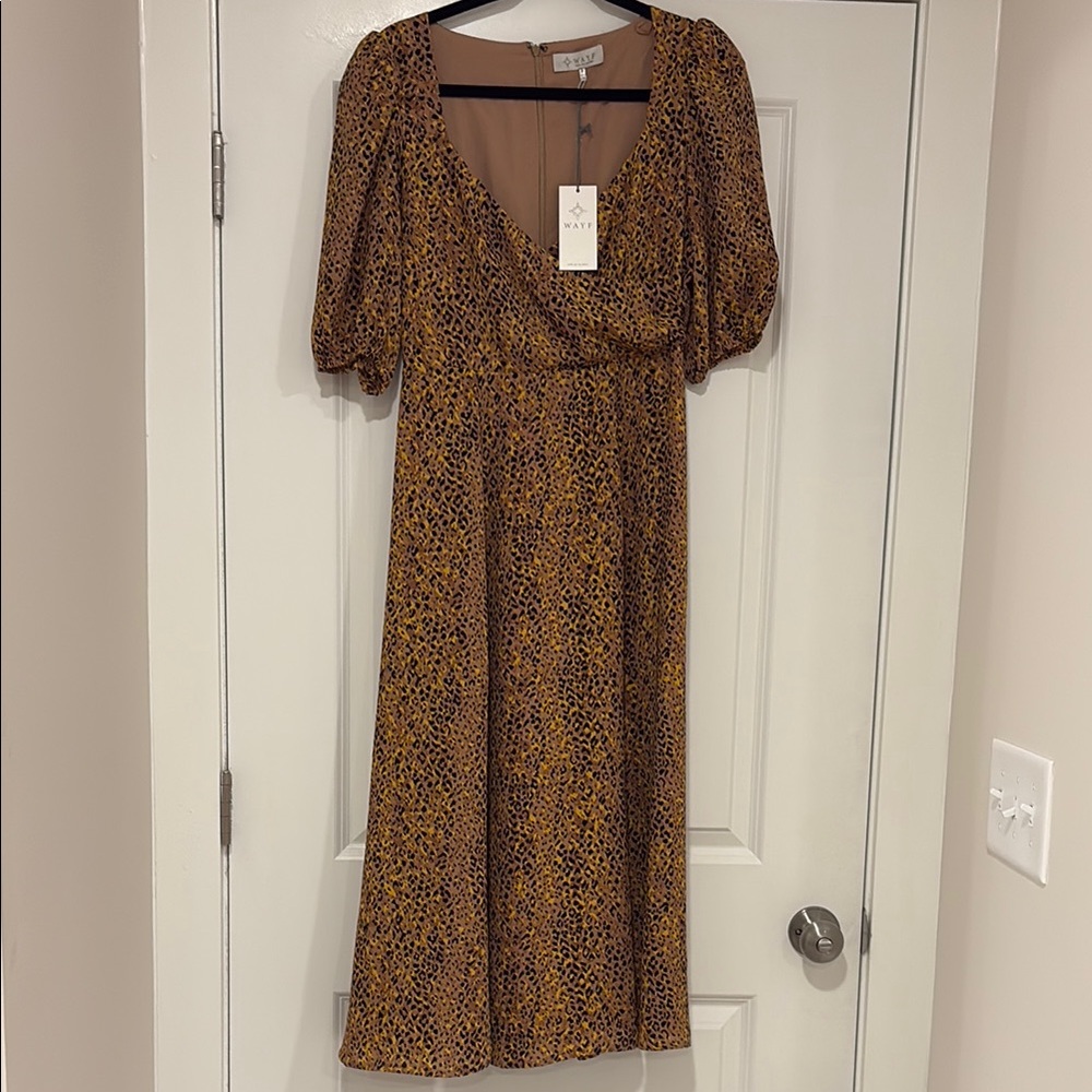 WAYF Leopard Print Midi Dress